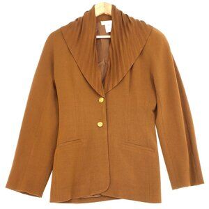 Vintage Crimson Italy Wool Blazer Brown 40 Oversized Pleated Collar Old Money